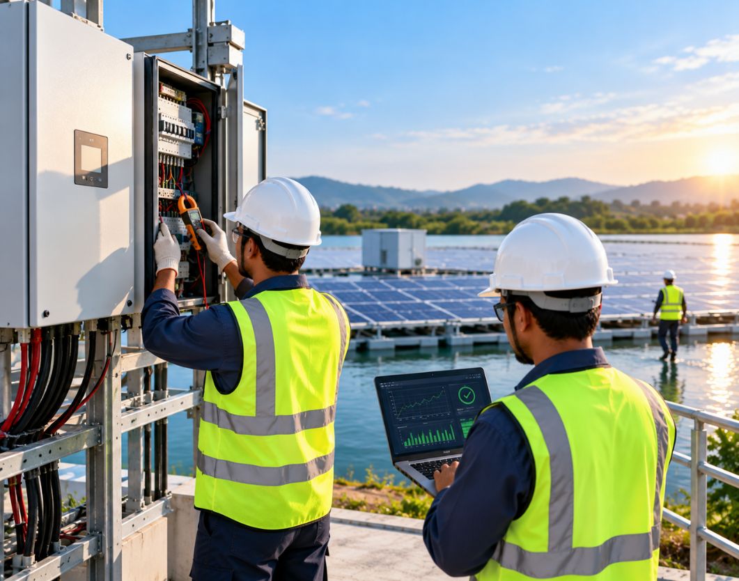 Technician monitoring a solar plant